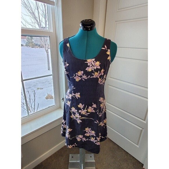 VINTAGE TOMMY BAHAMA BLACK FLORAL TANK DRESS 100% SILK WOMEN SIZE 2 TROPICAL - Picture 2 of 14